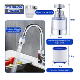 Foto 4 | Filtro De Agua Para Grifo Con 14 Cartuchos 2 Filtros Y 2 Conexiones Universales Lab.g Blanco Con Azul