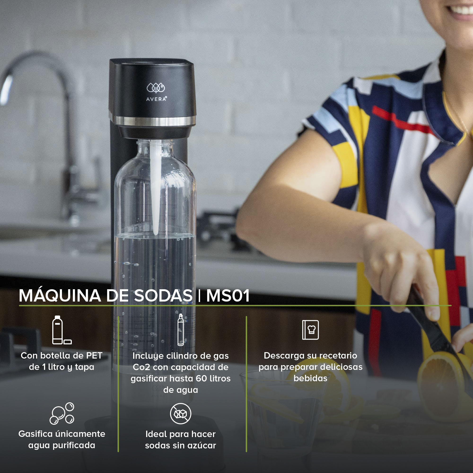 Foto 3 pulgar | Maquina de Sodas Avera Ms01 color Negro Cilindro Co2 Incluido Gasificadora