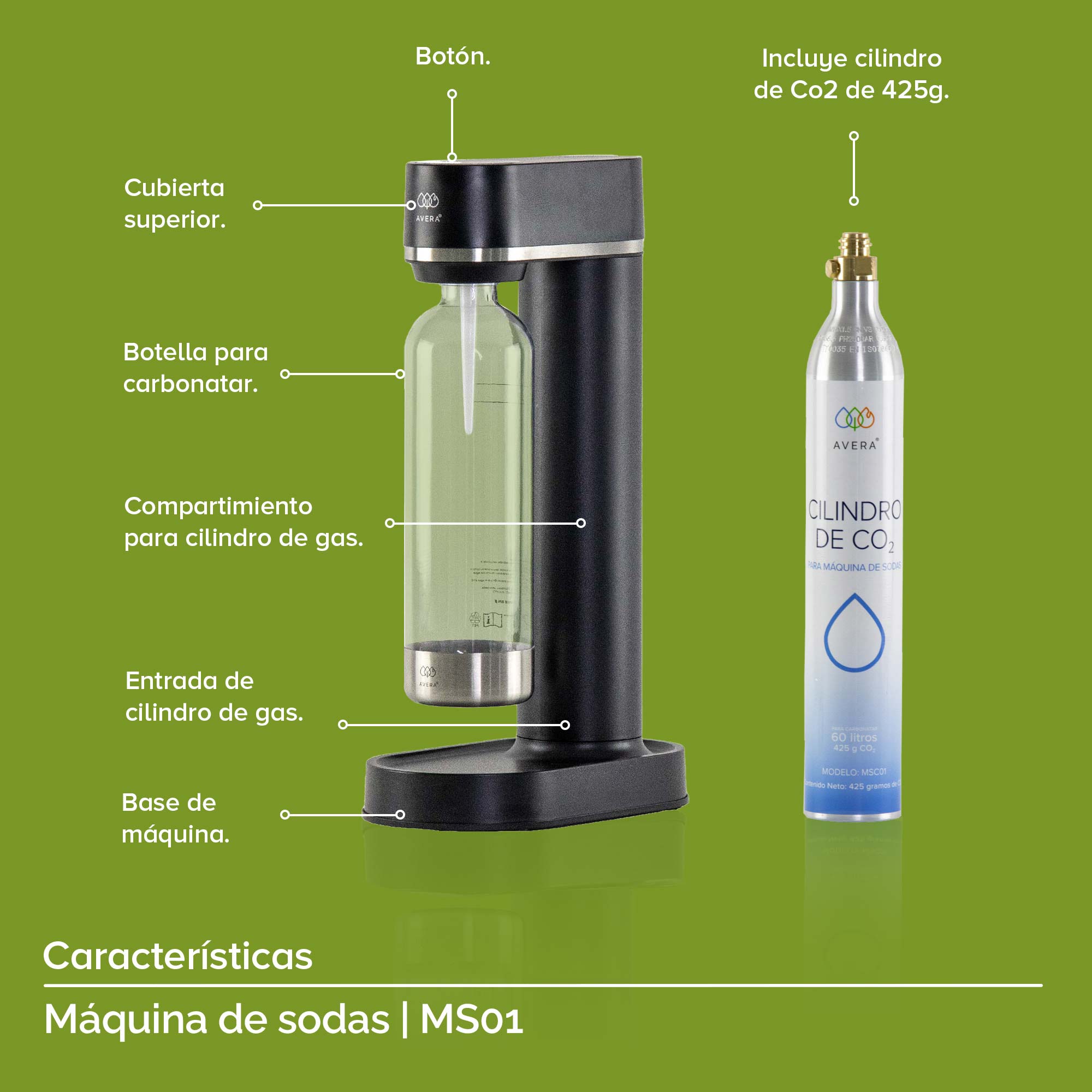 Foto 5 pulgar | Maquina de Sodas Avera Ms01 color Negro Cilindro Co2 Incluido Gasificadora