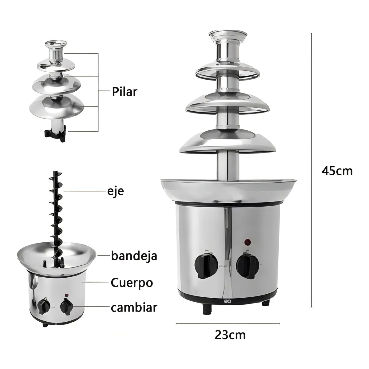Foto 4 pulgar | Fuente De Chocolate 4 Niveles Para Dulce, Queso De Nacho Y Más Eo Safe Imports Esi-19179 Plata