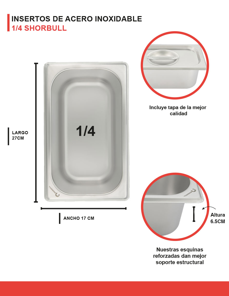 Foto 8 | Inserto Acero Inoxidable 1/4 Con Tapa 6.5 Cm Shorbull