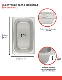 Foto 8 | Inserto Acero Inoxidable 1/4 Con Tapa 6.5 Cm Shorbull