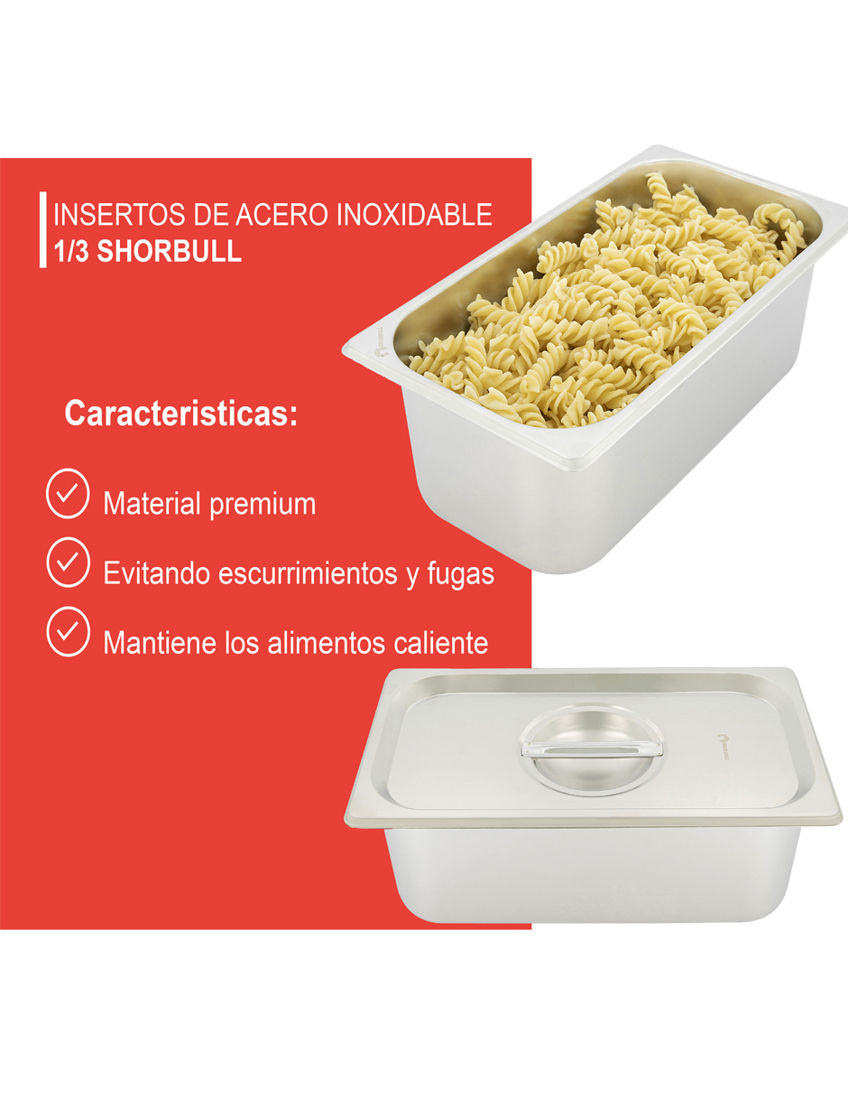 Foto 5 | Inserto Acero Inoxidable 1/3 Con Tapa 6.5 Cm Shorbull