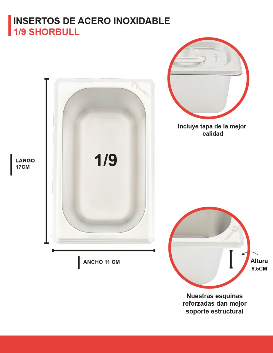 Foto 9 pulgar | Inserto Acero Inoxidable 1/9 Con Tapa 6.5 Cm Shorbull