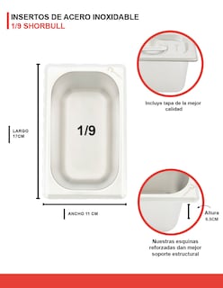 Foto 8 | Inserto Acero Inoxidable 1/9 Con Tapa 6.5 Cm Shorbull