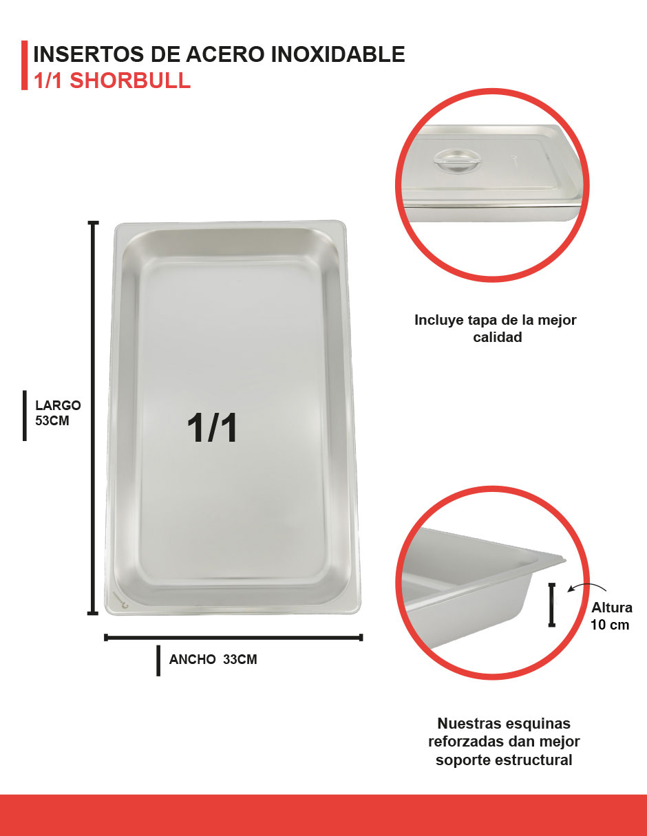 Foto 8 pulgar | Inserto Acero Inoxidable Shorbull 1/1 con Tapa 10 cm