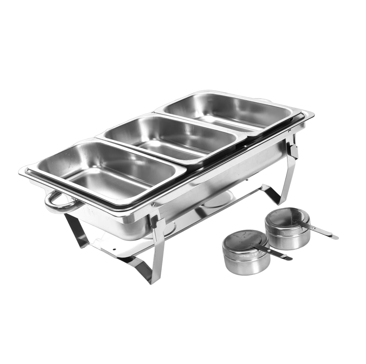 Chafer Bufetera 3 Espacios De Acero Inoxidable Para Chef  Plata