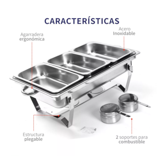 Foto 2 | Chafer Bufetera 3 Espacios De Acero Inoxidable Para Chef Plata