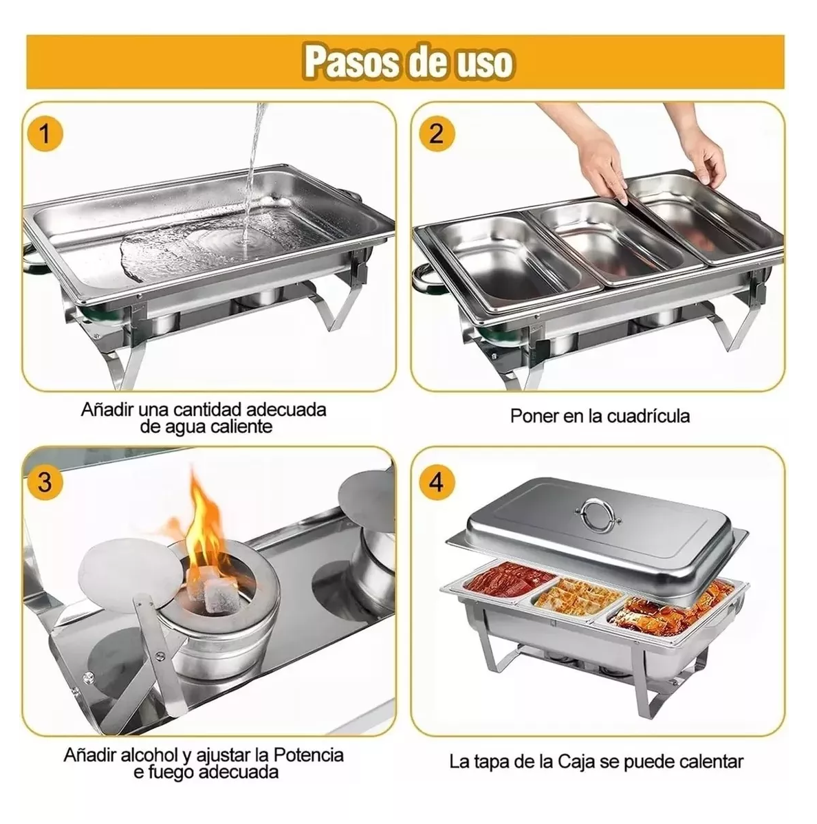 Foto 4 pulgar | Bufetera 3 Espacios de Acero Inoxidable para Chef Comedor