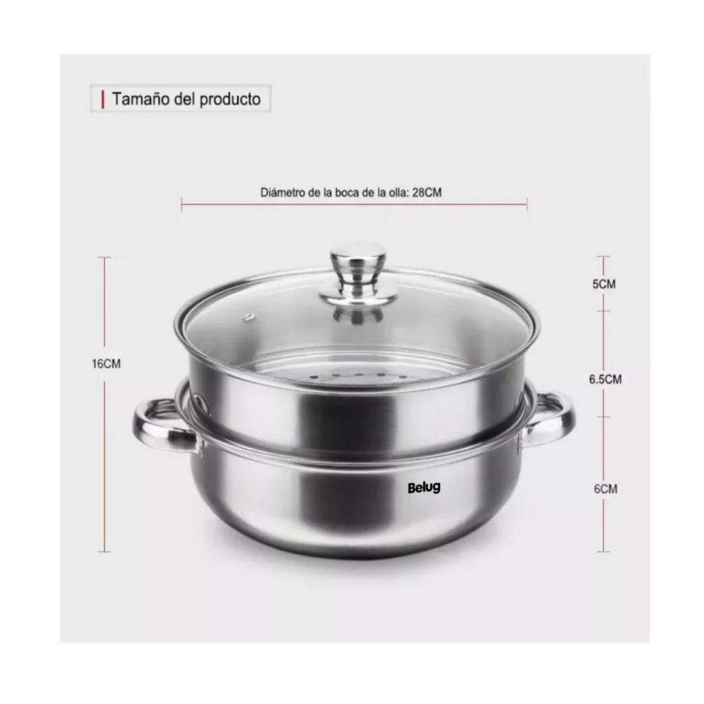 Foto 3 pulgar | Olla De Acero Inoxidable, Vaporera De Cocina 2 Capas Plata, Belug