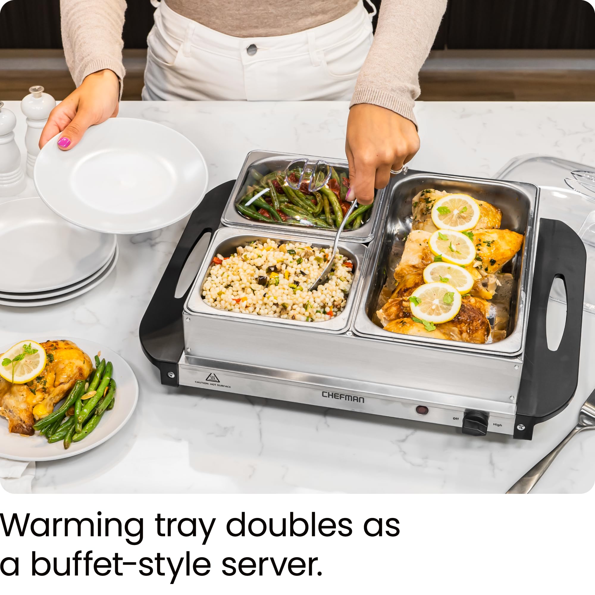 Foto 5 pulgar | Servidor De Buffet Eléctrico Chefman Con Bandeja Para Calentar Y 3 Platos Para Irritar - Venta Internacional.