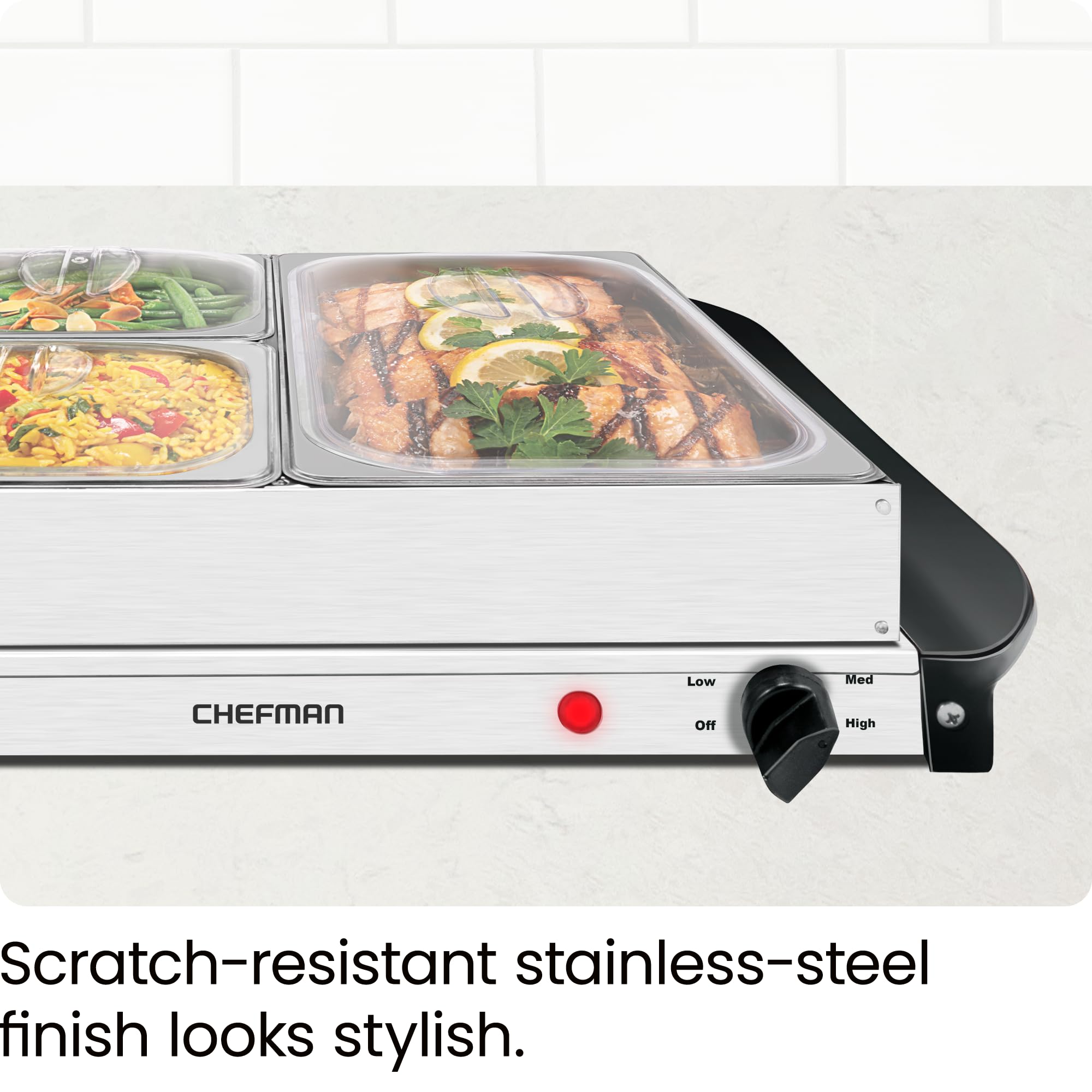 Foto 8 pulgar | Servidor De Buffet Eléctrico Chefman Con Bandeja Para Calentar Y 3 Platos Para Irritar - Venta Internacional.