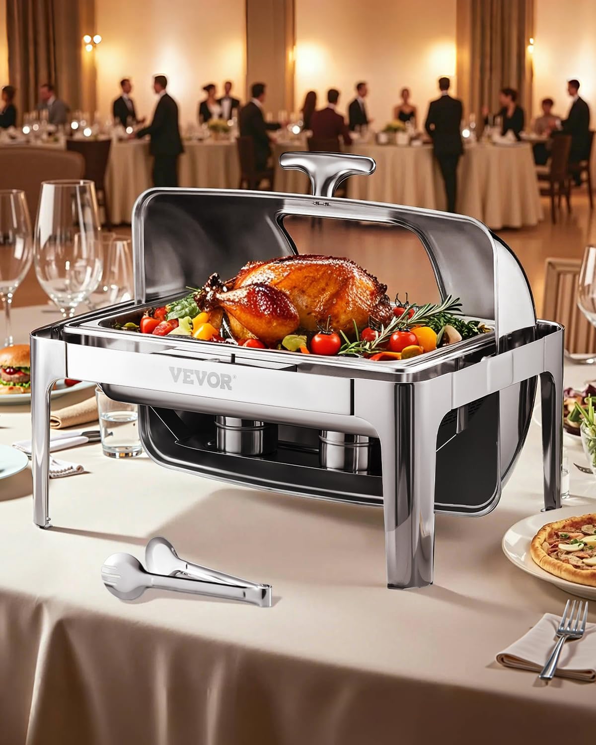 Foto 1 | Plato Para Rozaduras Vevor Con Tapa Enrollable De Acero Inoxidable De 9 Litros, 1 Paquete, Plateado - Venta Internacio