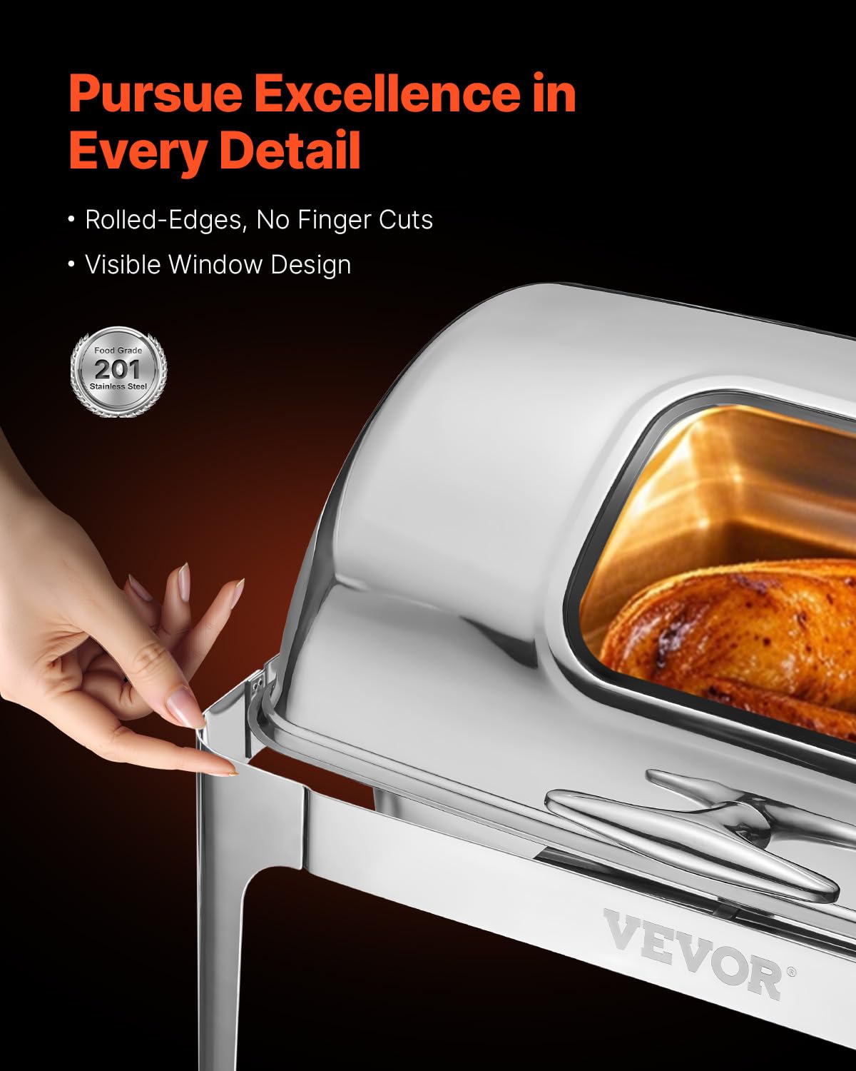 Foto 3 | Plato Para Rozaduras Vevor Con Tapa Enrollable De Acero Inoxidable De 9 Litros, 1 Paquete, Plateado - Venta Internacio