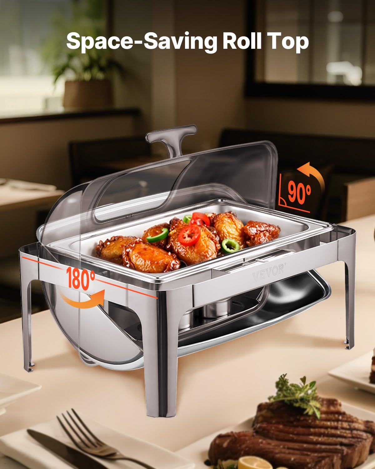 Foto 5 | Plato Para Rozaduras Vevor Con Tapa Enrollable De Acero Inoxidable De 9 Litros, 1 Paquete, Plateado - Venta Internacio