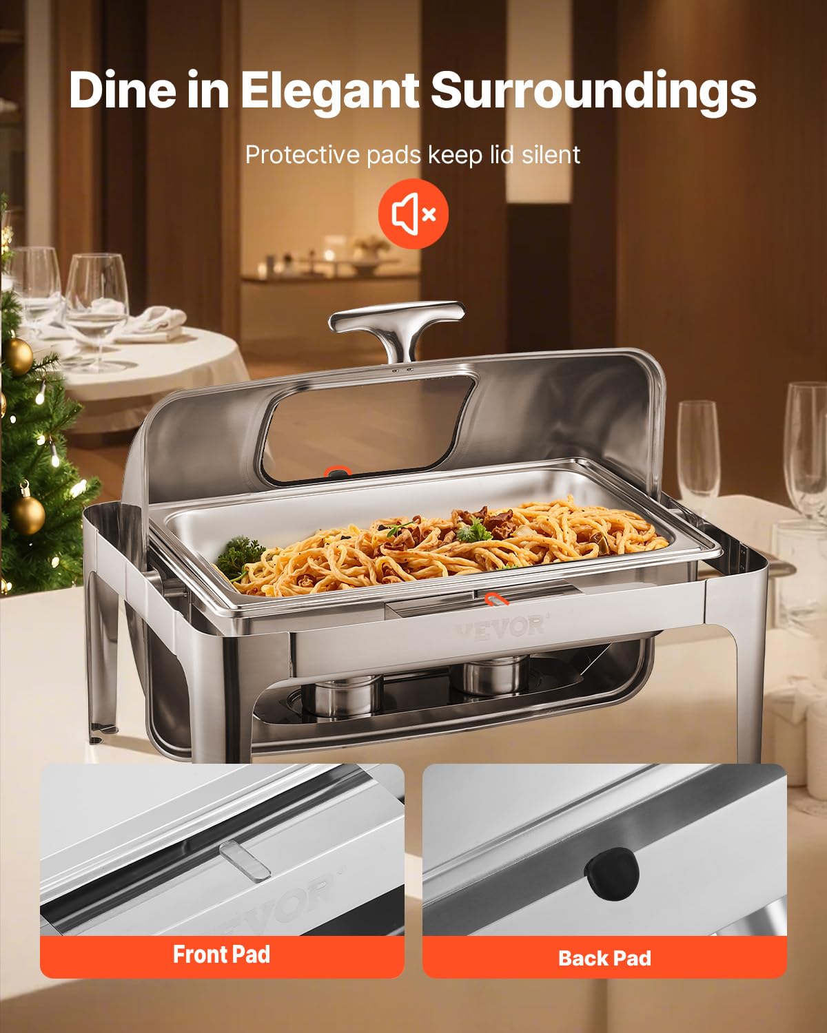 Foto 7 | Plato Para Rozaduras Vevor Con Tapa Enrollable De Acero Inoxidable De 9 Litros, 1 Paquete, Plateado - Venta Internacio