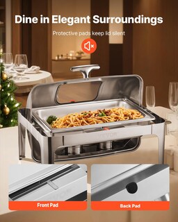 Foto 7 | Plato Para Rozaduras Vevor Con Tapa Enrollable De Acero Inoxidable De 9 Litros, 1 Paquete, Plateado - Venta Internacio