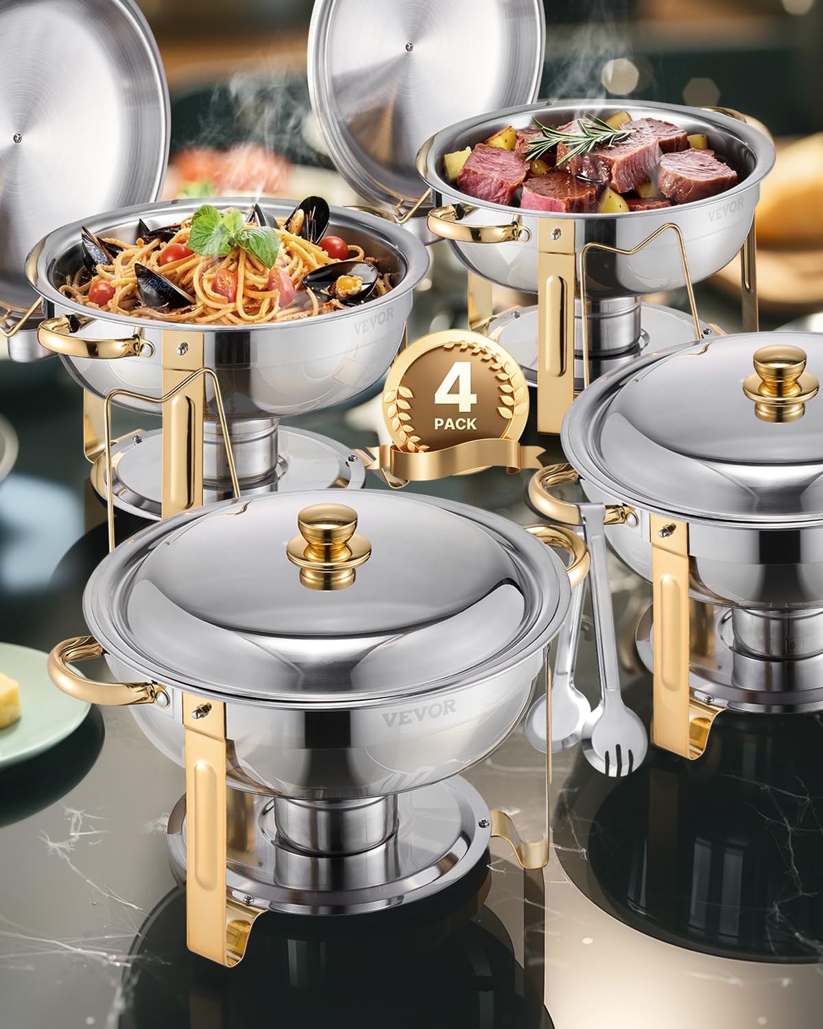 Foto 2 pulgar | Juego De Platos Para Buffet Hafing Dish Vevor, 5 Litros, Paquete De 4 Unidades, Acero Inoxidable Dorado - Venta In