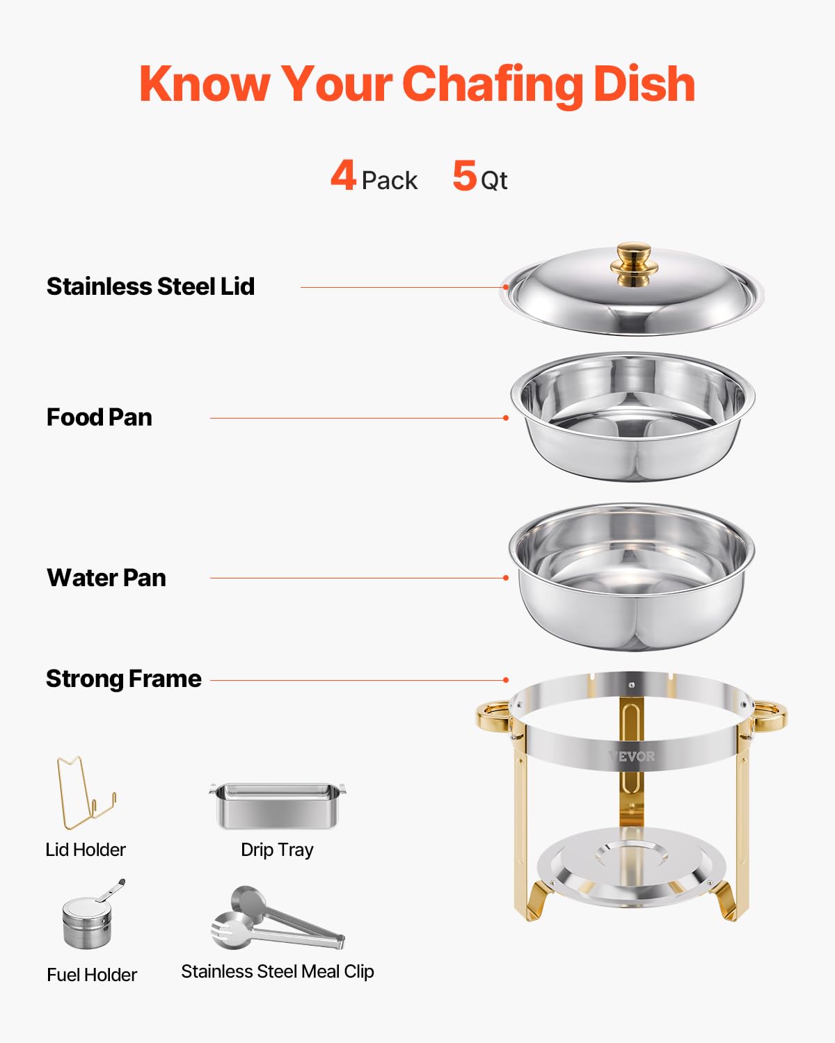 Foto 7 pulgar | Juego De Platos Para Buffet Hafing Dish Vevor, 5 Litros, Paquete De 4 Unidades, Acero Inoxidable Dorado - Venta In