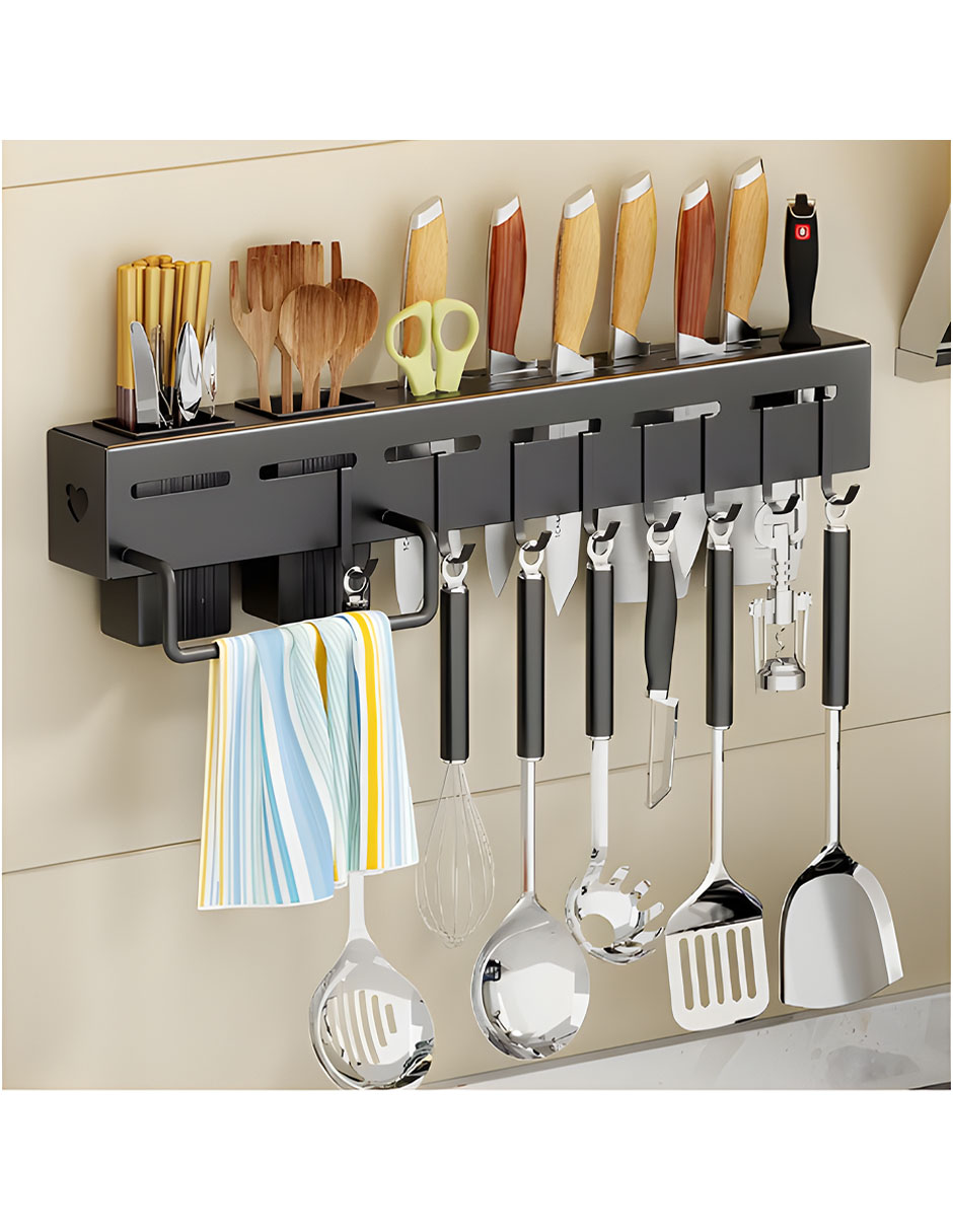 Foto 6 pulgar | Organizador de Utensilios de Cocina de Pared Wünd Negro 50 cm 8 Ganchos