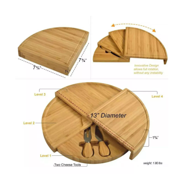 Foto 4 pulgar | Tabla Para Quesos De Madera De Bambú 4 Capas 2 Cuchillos