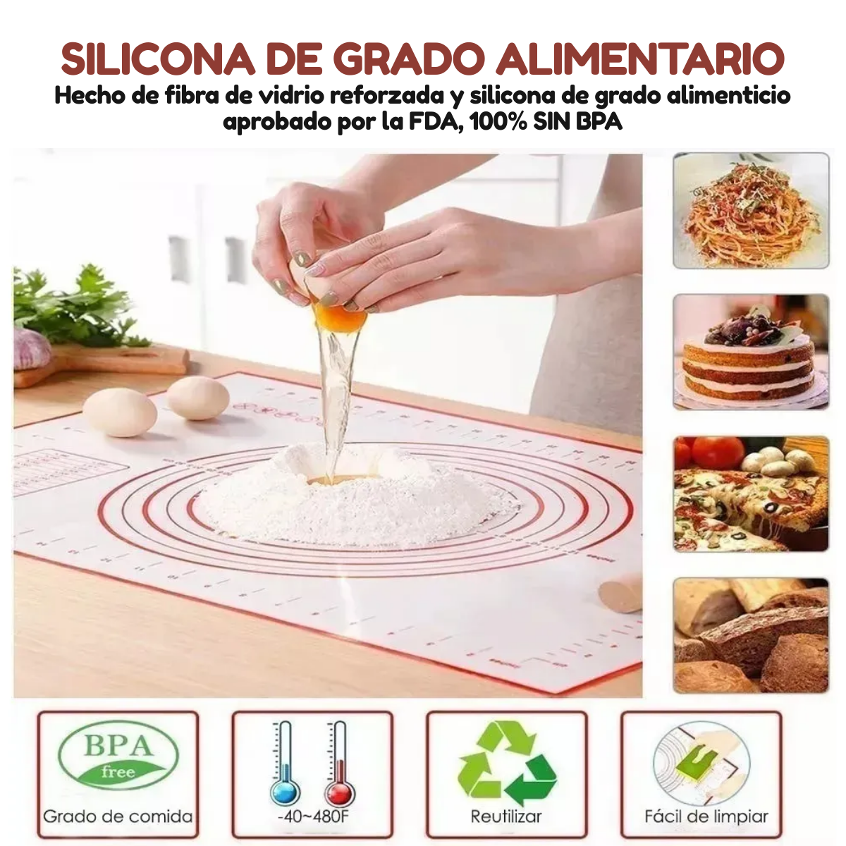 Foto 5 pulgar | Alfombrilla de Silicona para Hornear 60 x 40 cm