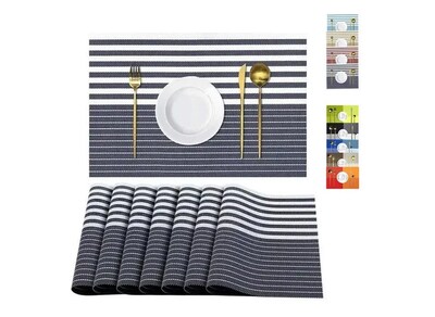 Foto 1 | Xtellar Set De 8 Manteles Individuales Antideslizantes, Envinados Y Altamente Duraderos, Diseño Elegante Azul Raya