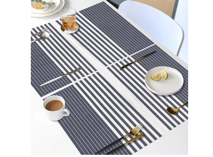 Foto 2 | Xtellar Set De 8 Manteles Individuales Antideslizantes, Envinados Y Altamente Duraderos, Diseño Elegante Azul Raya