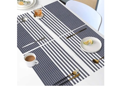 Foto 2 | Xtellar Set De 8 Manteles Individuales Antideslizantes, Envinados Y Altamente Duraderos, Diseño Elegante Azul Raya