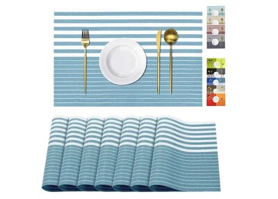 Foto 1 | Xtellar Set De 8 Manteles Individuales Antideslizantes, Envinados Y Altamente Duraderos, Diseño Elegante Azul Raya