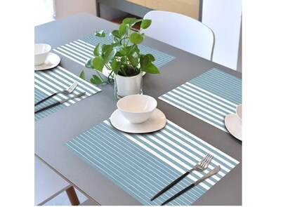 Foto 2 | Xtellar Set De 8 Manteles Individuales Antideslizantes, Envinados Y Altamente Duraderos, Diseño Elegante Azul Raya
