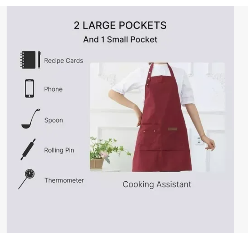 Foto 4 pulgar | Delantal Cocina Chef Delantal Multiusos Ajustable