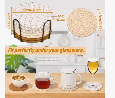 Foto 3 | 8pcs Posavasos Xtellar Cuerda Algodón Mesa Comedor Café Con Soporte