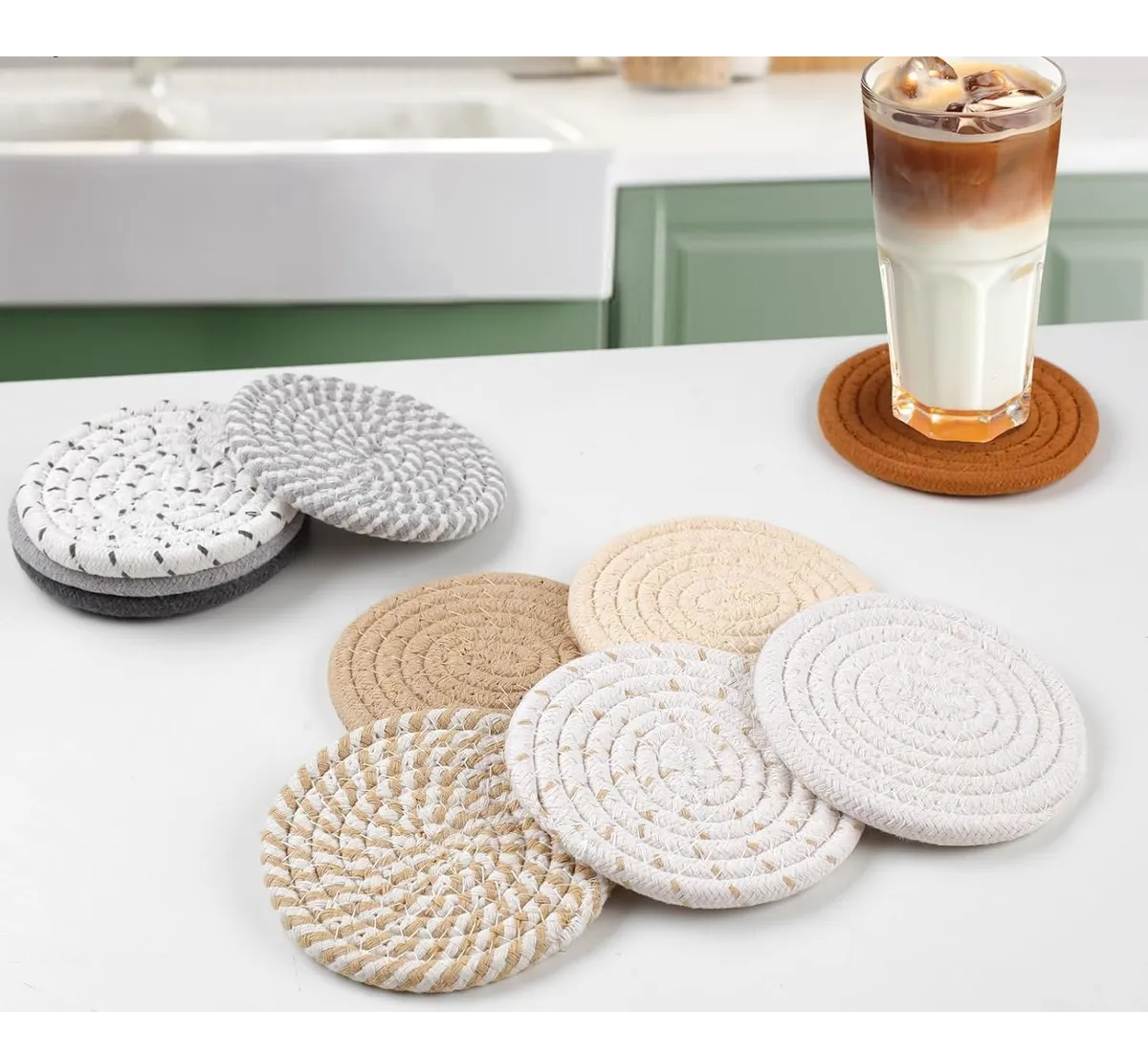 Foto 4 pulgar | 10 Pzs Posavasos Para Cafe Mesa Tejido A Mano Beige Solido