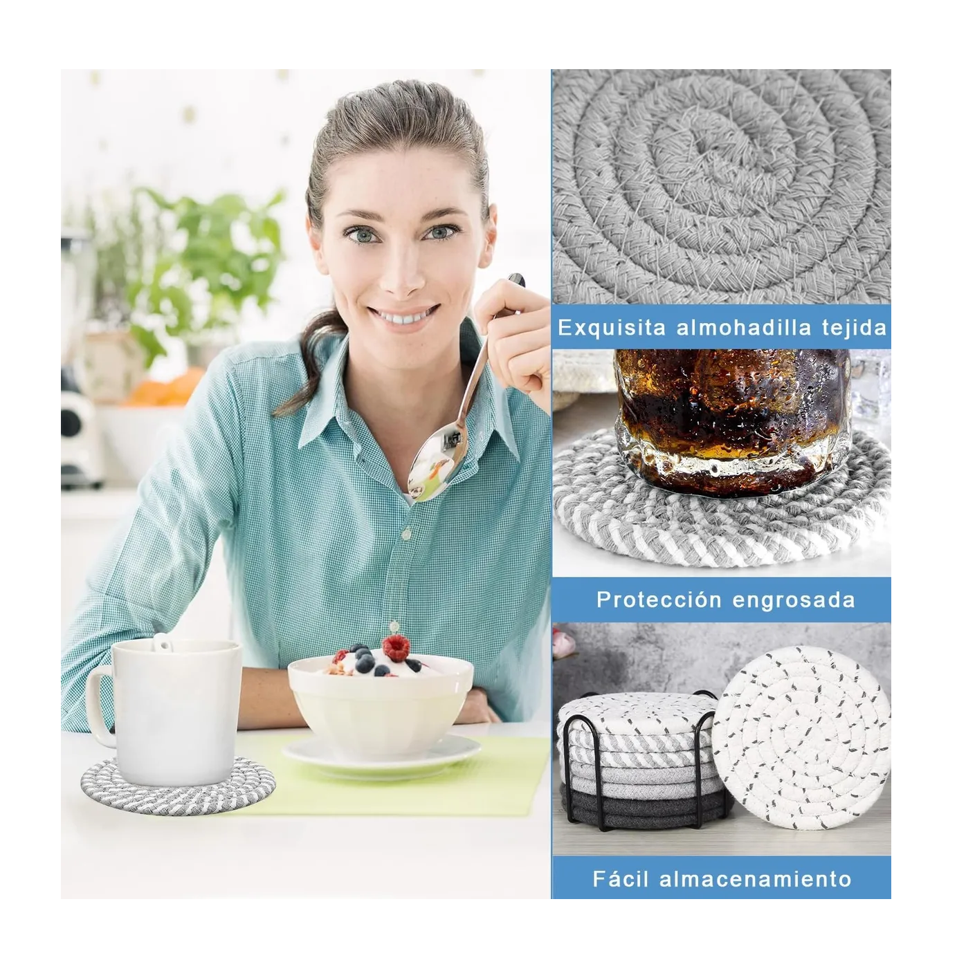 Foto 4 pulgar | 10 Pzs Posavasos Para Cafe Mesa Tejido A Mano Gris Solido