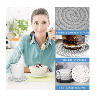 Foto 3 | 10 Pzs Posavasos Para Cafe Mesa Tejido A Mano Gris Solido