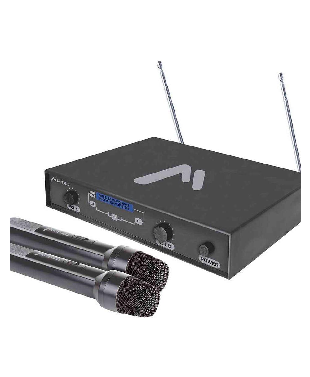 Set de Micrófonos Inalámbricos Vhf Mitzu 12-3004 color Negro Dinámicos Hasta 50 m