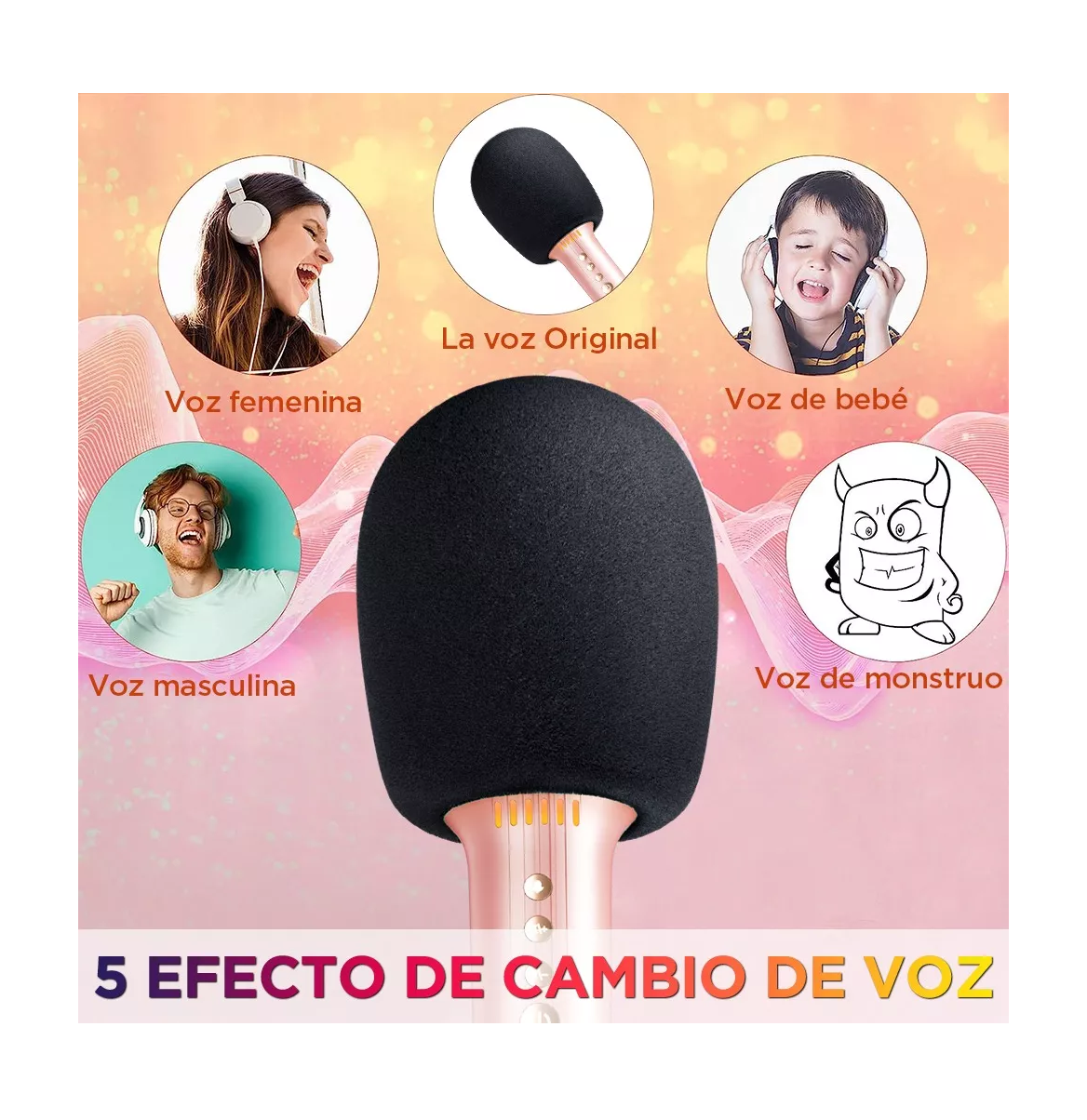 Foto 6 pulgar | Micrófono Inalámbrico de Karaoke Belug Rosa con Bluetooth y Bocina