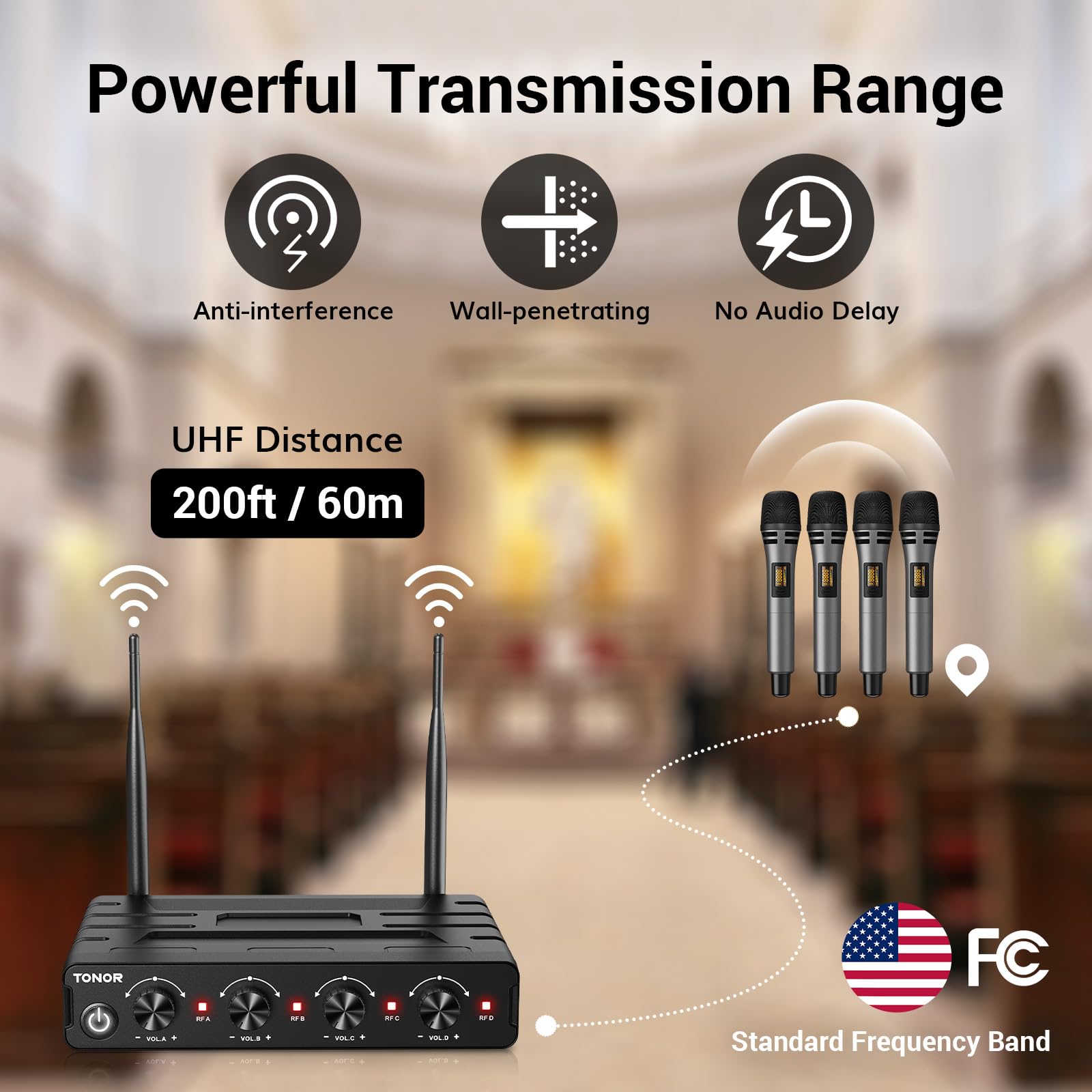 Foto 3 pulgar | Sistema De Micrófono Inalámbrico Tonor 4x10 Canales Uhf De Alcance 200 M - Venta Internacional.