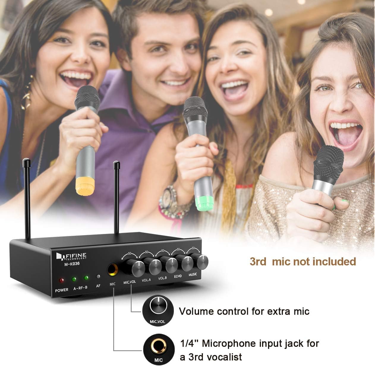Foto 2 | Micrófono De Mano Inalámbrico Fifine Uhf De Doble Canal K036 - Venta Internacional.