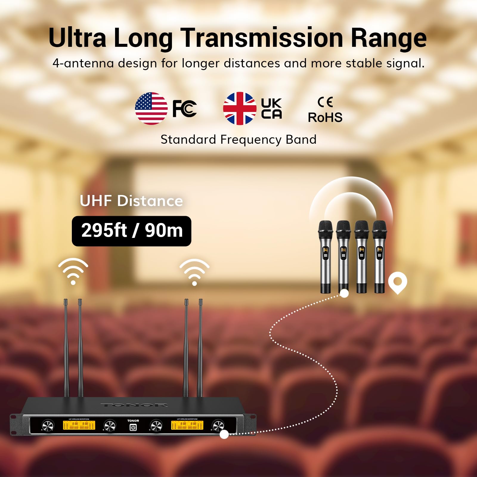Foto 5 pulgar | Sistema De Micrófonos Inalámbricos Tonor 4x10 Canales 295ft Uhf - Venta Internacional.