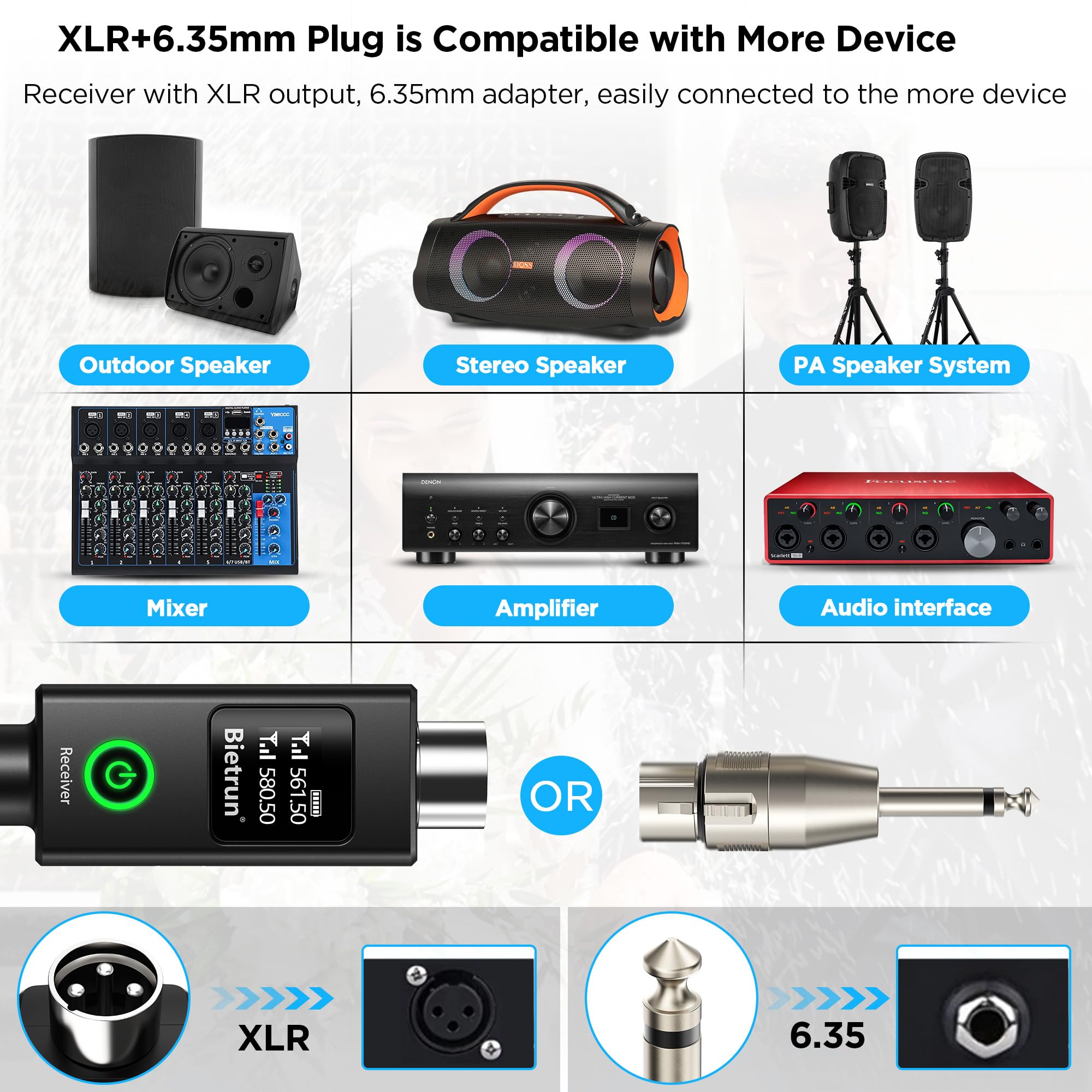 Foto 7 pulgar | Micrófono Inalámbrico Bietrun Xlr Recargable De Doble Metal - Venta Internacional.