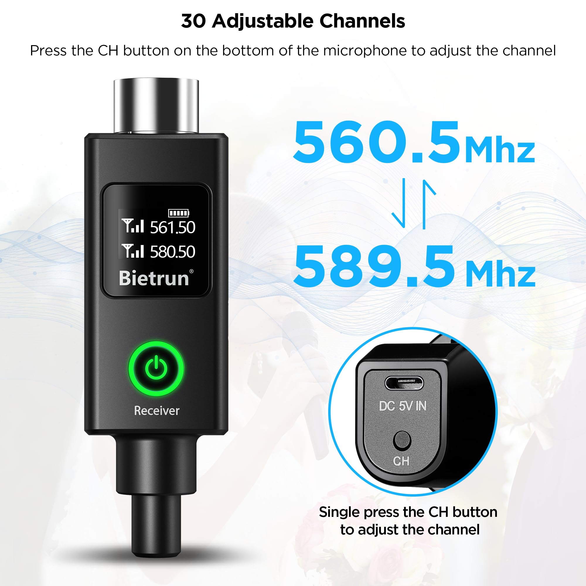 Foto 7 | Micrófono Inalámbrico Bietrun Xlr Recargable De Doble Metal - Venta Internacional.