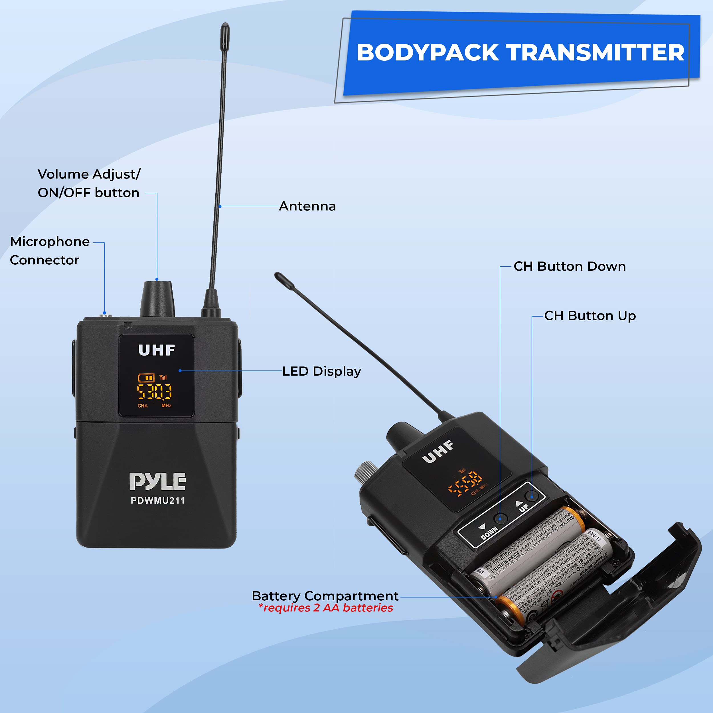 Foto 4 pulgar | Sistema De Micrófono Pyle Pdwmu211 Dual Uhf Inalámbrico Negro - Venta Internacional.