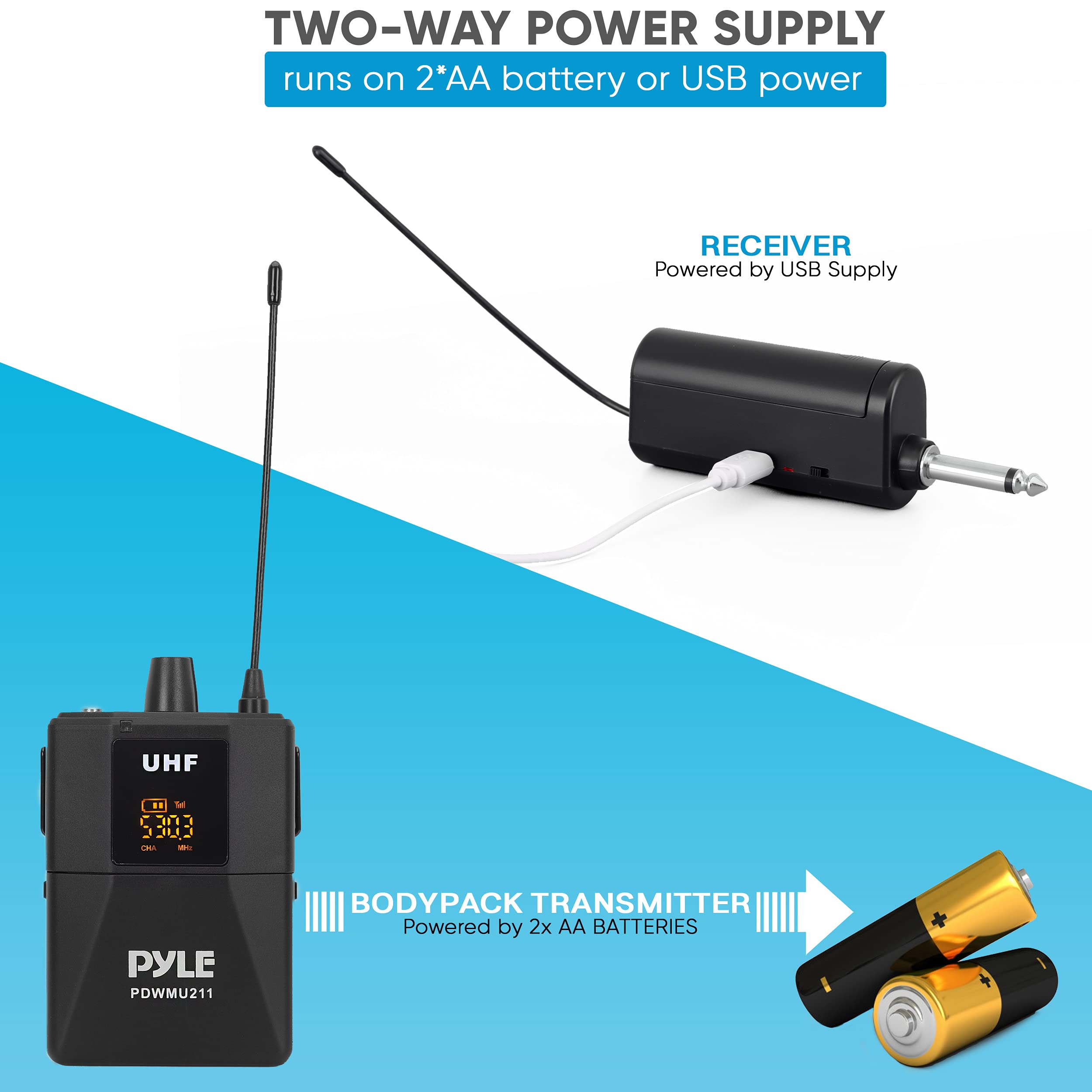Foto 7 pulgar | Sistema De Micrófono Pyle Pdwmu211 Dual Uhf Inalámbrico Negro - Venta Internacional.