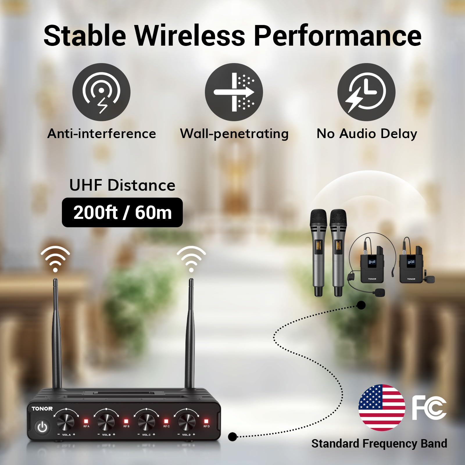 Foto 4 pulgar | Sistema De Micrófono Inalámbrico Tonor Uhf De 4x10 Canales Con Alcance De 200 Pies - Venta Internacional.