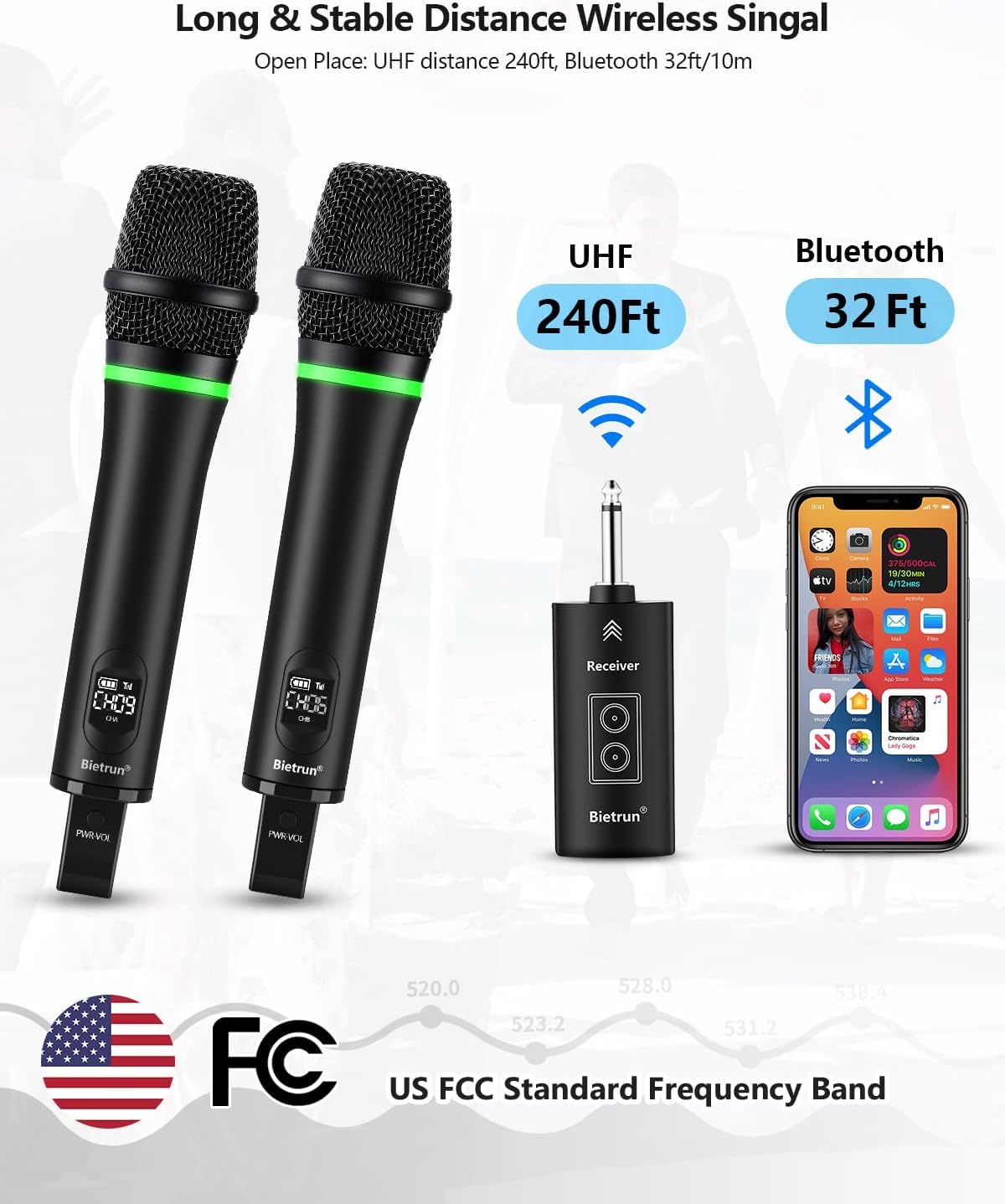 Foto 3 pulgar | Micrófono Inalámbrico Bietrun Recargable De Doble Metal Uhf De 240 Pies - Venta Internacional.