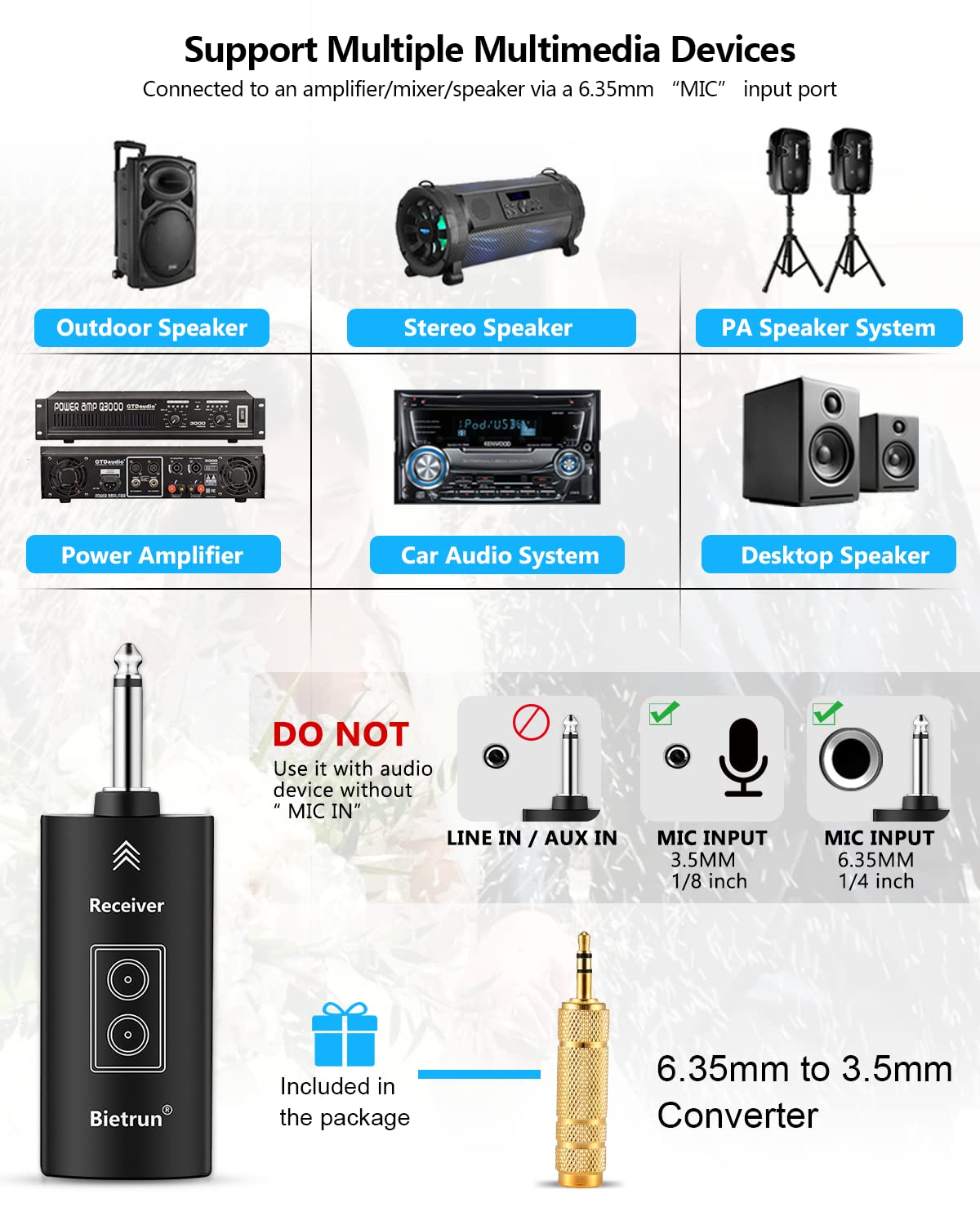 Foto 4 | Micrófono Inalámbrico Bietrun Recargable De Doble Metal Uhf De 240 Pies - Venta Internacional.
