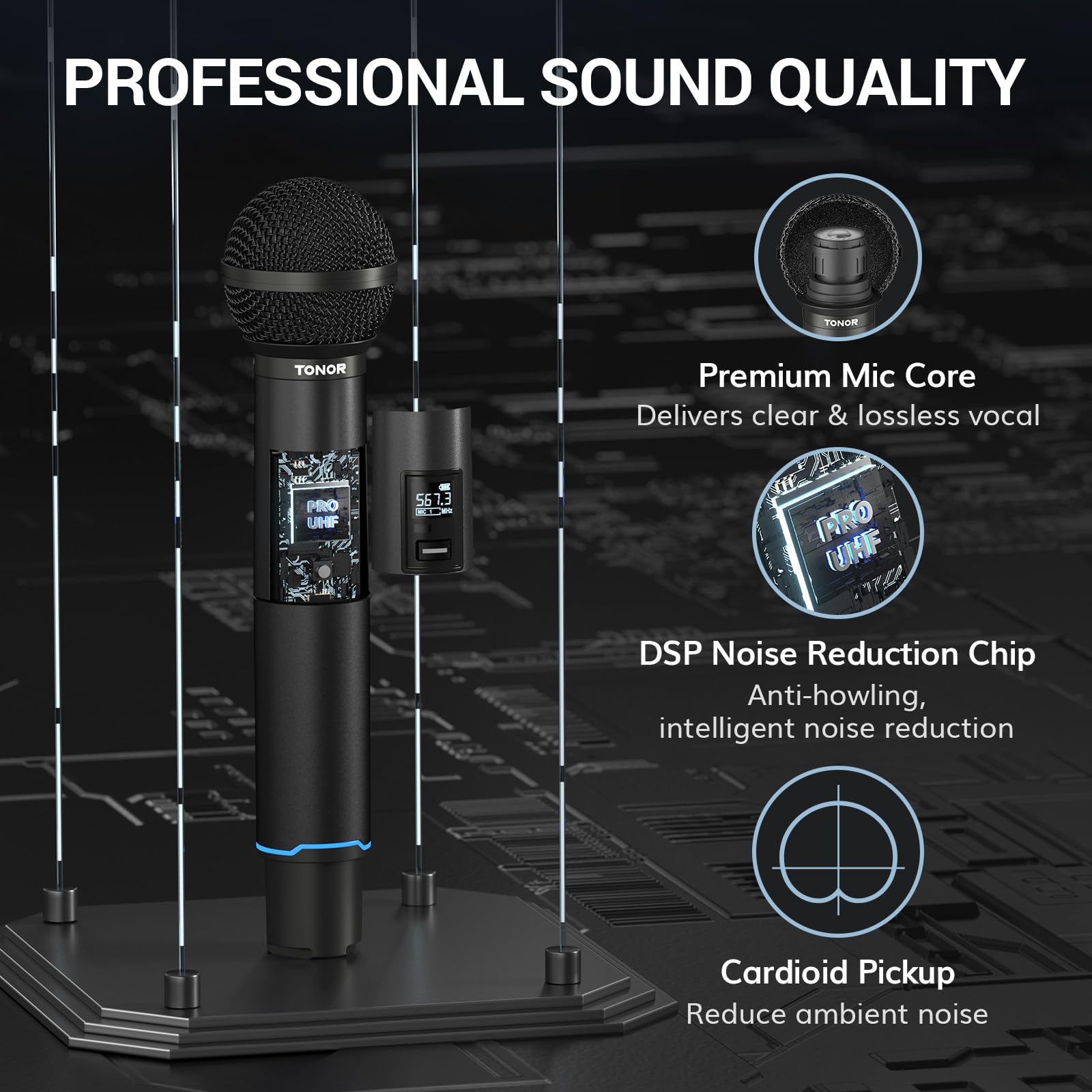 Foto 4 pulgar | Micrófono Inalámbrico Tonor Tw720 Recargable Bluetooth Uhf - Venta Internacional.