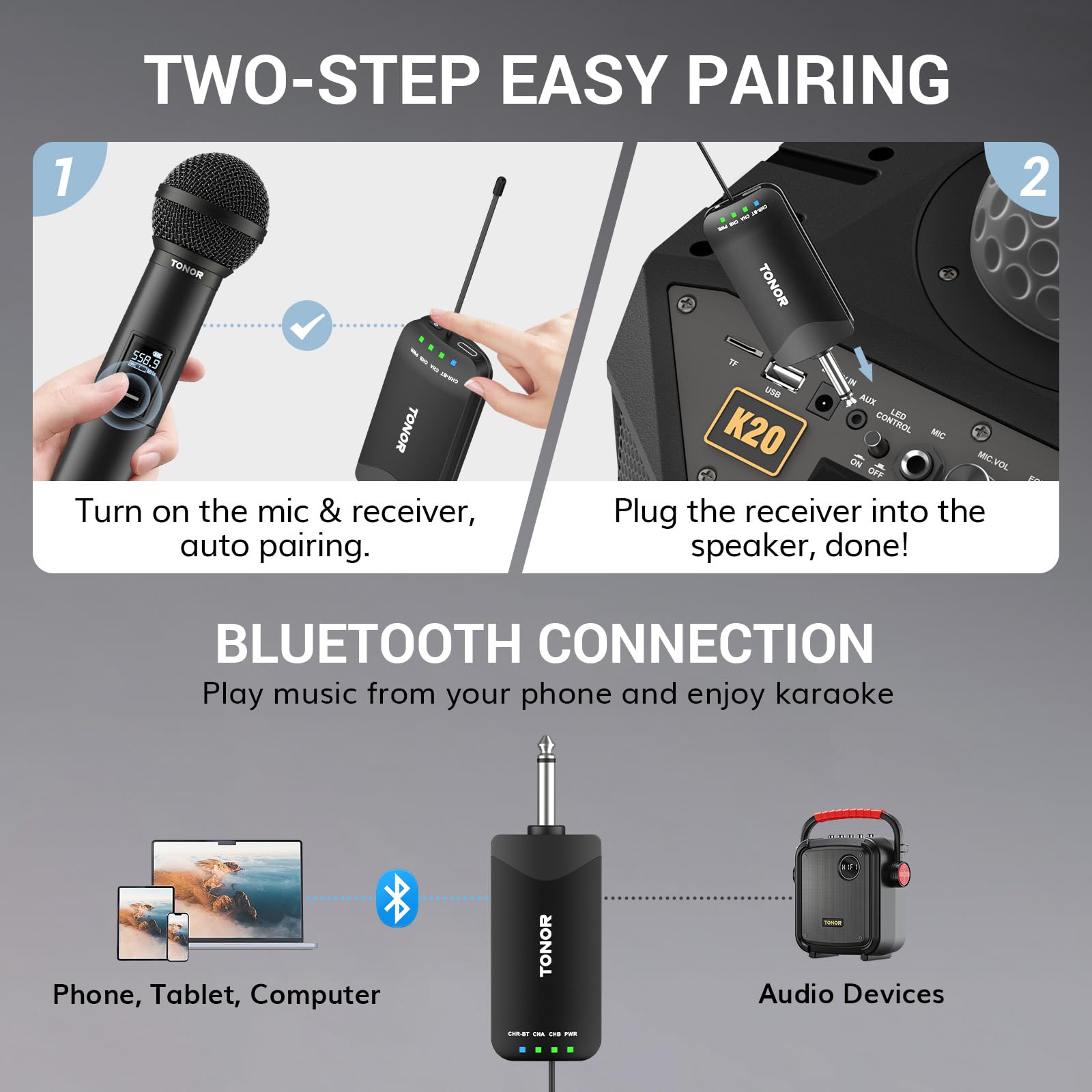 Foto 6 pulgar | Micrófono Inalámbrico Tonor Tw720 Recargable Bluetooth Uhf - Venta Internacional.